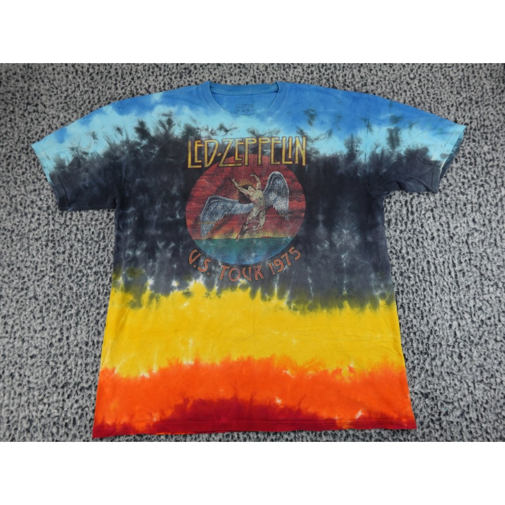 Led Zeppelin T-Shirt Mens XL‎ Multi Color Tie Dye US Tour 1975 Graphic Rock Band